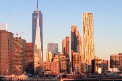 12 New York Financial District One World Trade Center, Woolworth Building, New York by Gehry At Sunrise From Brooklyn Heights.jpg